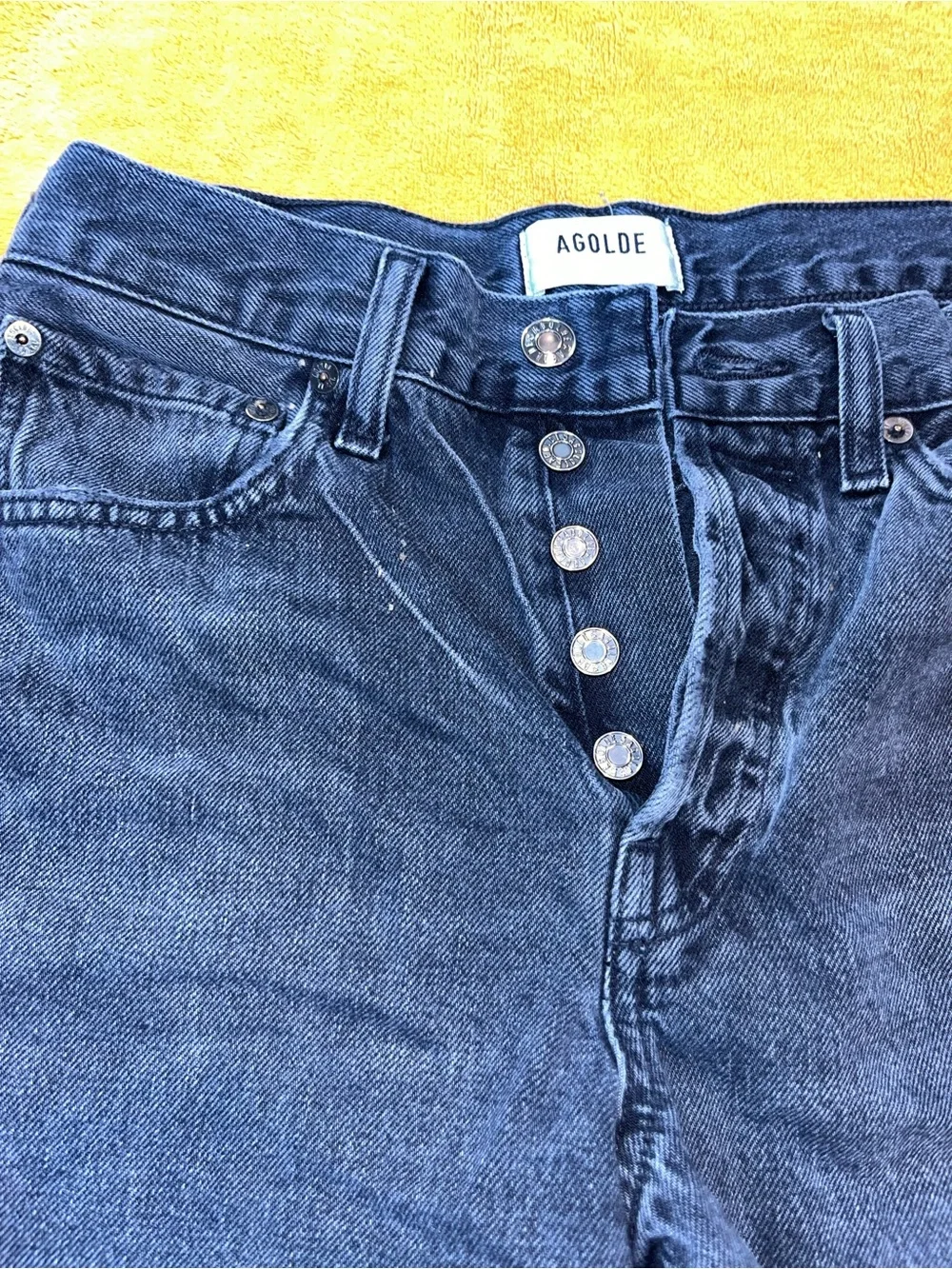 AGOLDE Women's Black Frayed Hem High-Rise Denim Shorts